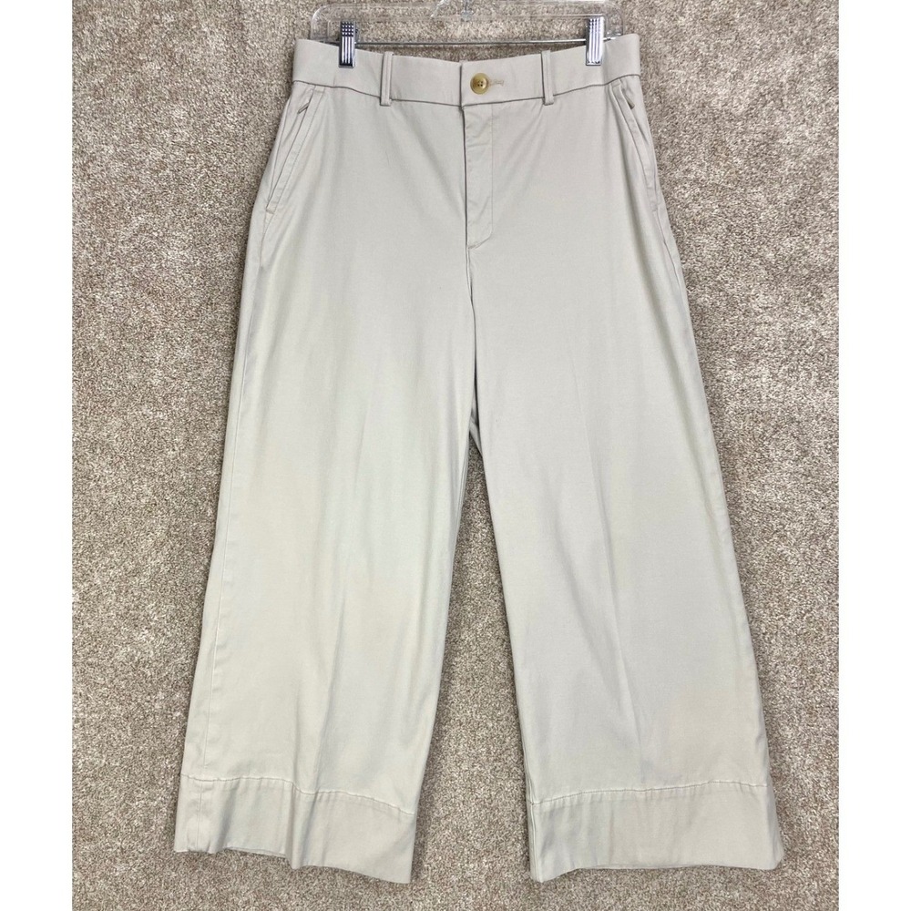 Spanx Stretch Twill Wide Leg Cropped Pants Womens Large Beige High Rise Office